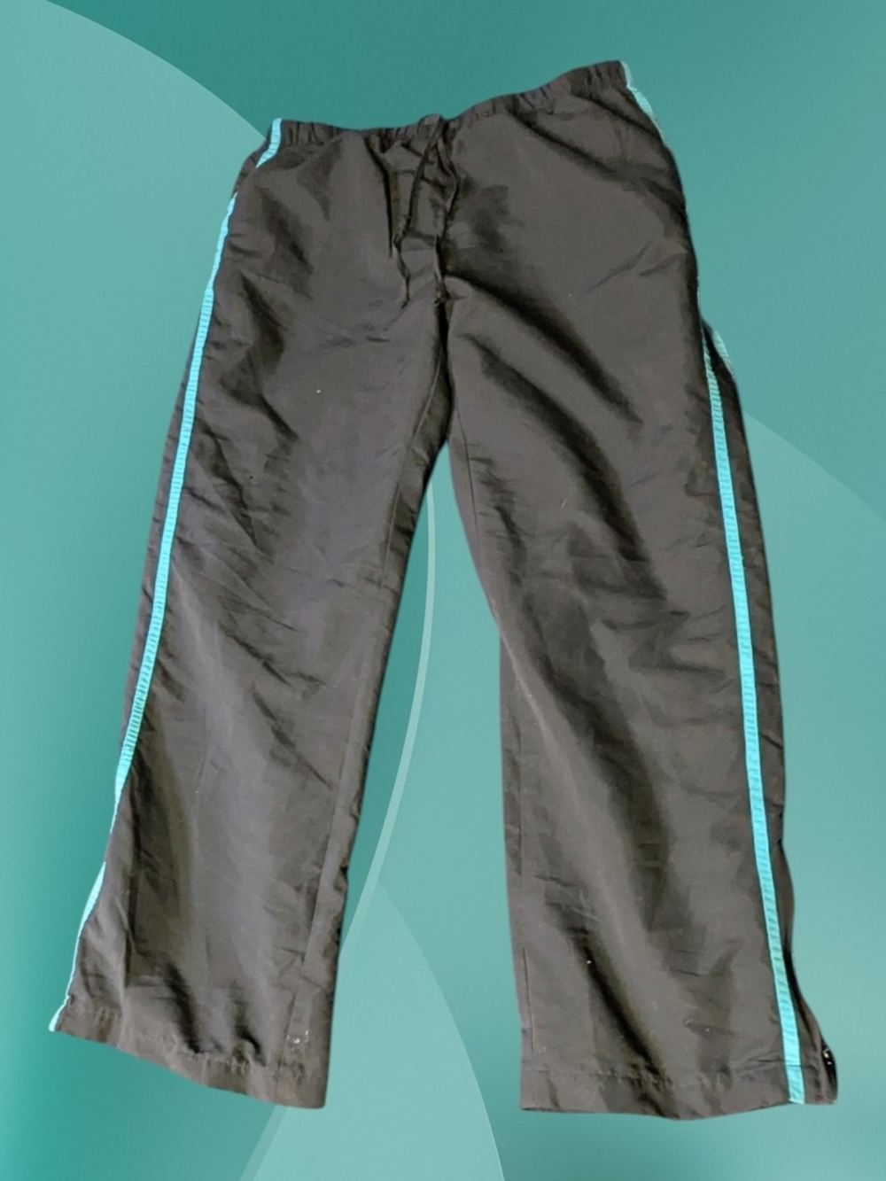 Men's Three hearts Black Track Pants with Turquoise Side Stripe